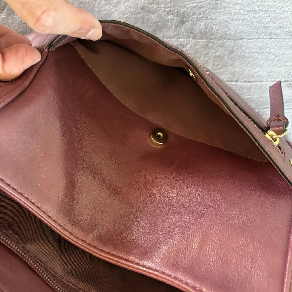 INC International Concepts Burgundy Top Zip Closure Hobo Bag Inside Pockets